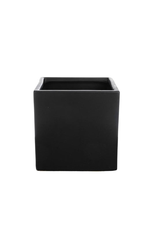 6 Inch Matte Black Cube Ceramic Vase 6W x 6H -- 12 Per Case