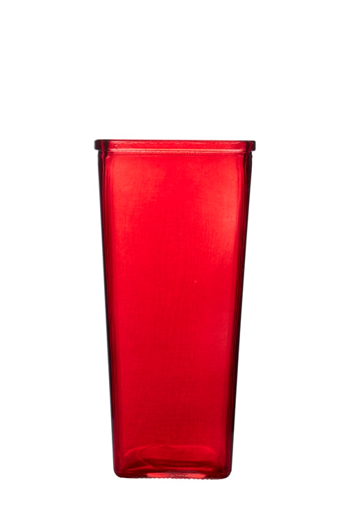 9 Inch Red Tapered Square Glass Vase 4W x 9H -- 12 Per Case