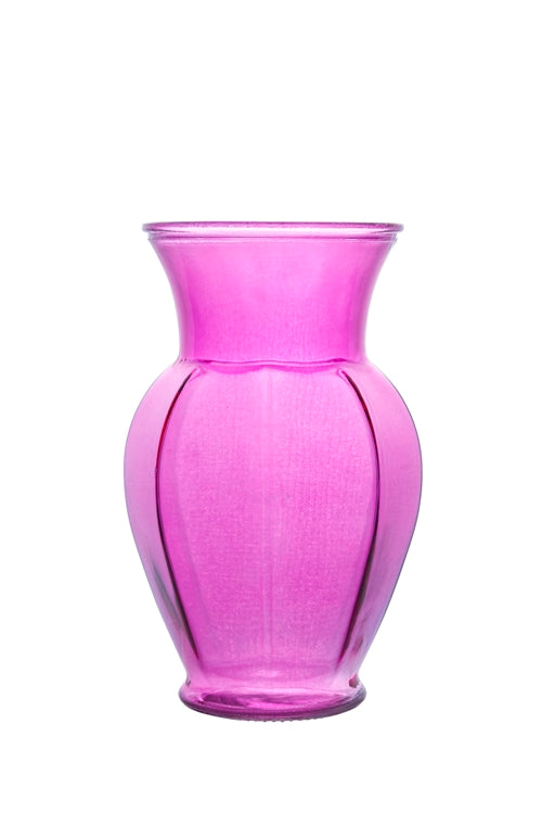 9 Inch Pink Ginger Ribbed Glass Vase 4W x 9H -- 12 Per Case