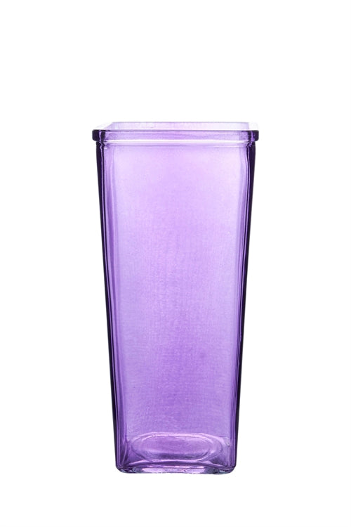 9 Inch Purple Tapered Square Glass Vase 4W x 9H -- 12 Per Case