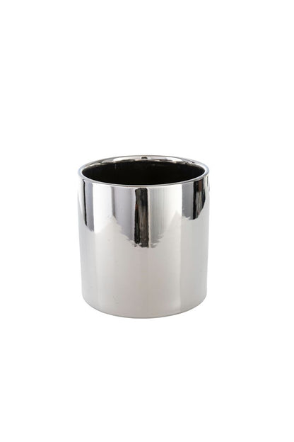 5 Inch Shiny Silver Cylinder Ceramic Vase 5W x 5H -- 24 Per Case