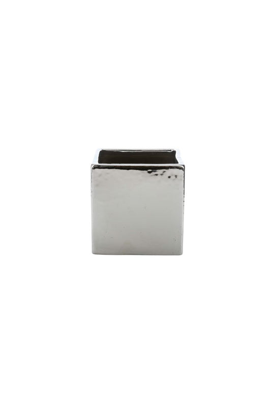4 Inch Glossy Silver Cube Ceramic Vase 4W x 4H -- 36 Per Case