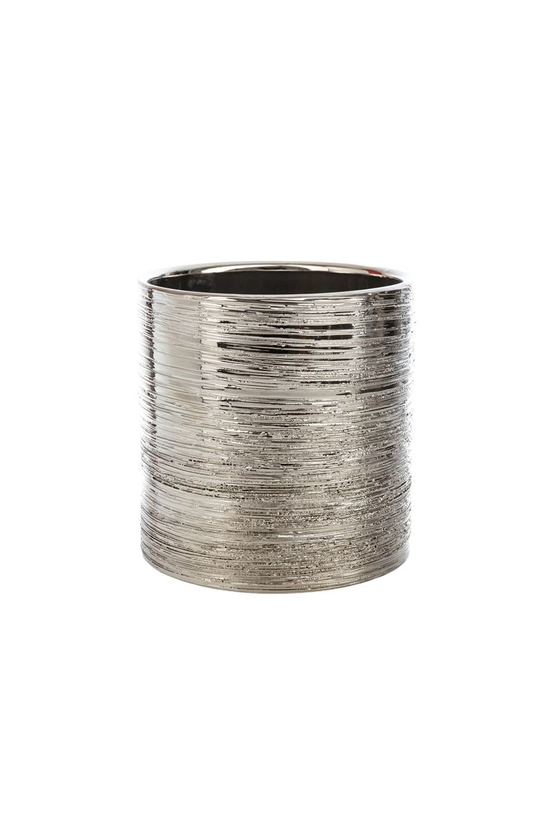 5 Inch Scratched Silver Cylinder Ceramic Vase 5W x 5H -- 24 Per Case