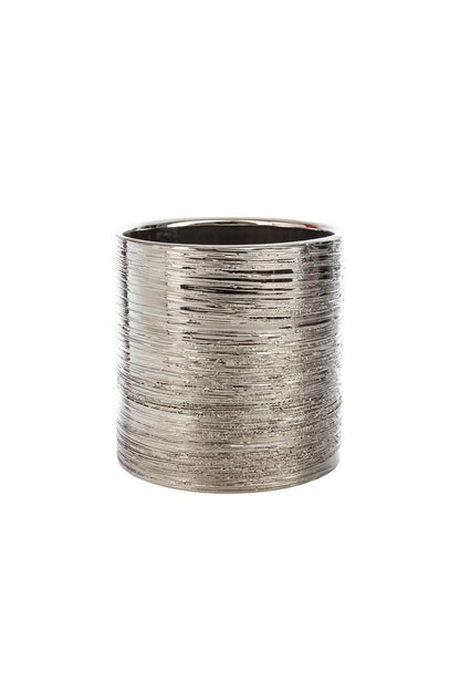 5 Inch Scratched Silver Cylinder Ceramic Vase 5W x 5H -- 24 Per Case