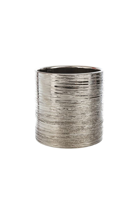 5 Inch Scratched Silver Cylinder Ceramic Vase 5W x 5H -- 24 Per Case