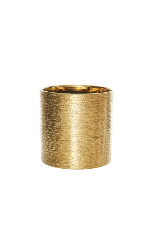 6 Inch Scratched Gold Cylinder Ceramic Vase 6W x 6H -- 12 Per Case