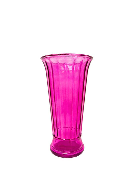 10 Inch Pink Ribbed Cup Footed Glass Vase 5.5W x 10H -- 6 Per Case