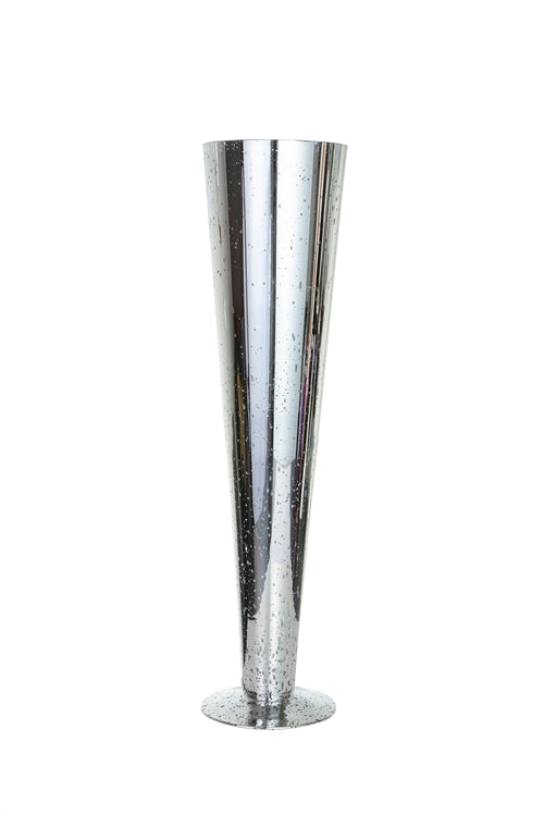 23.5 Inch Mercury Silver Cone Footed Glass Vase 5.5W x 23.5H -- 8 Per Case