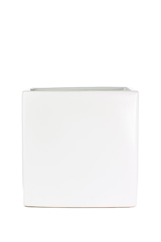 8 Inch Matte White Cube Ceramic Vase 8W x 8H -- 8 Per Case