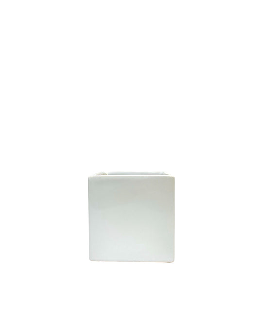 4 Inch Glossy White Cube Ceramic Vase 4W x 4H -- 36 Per Case