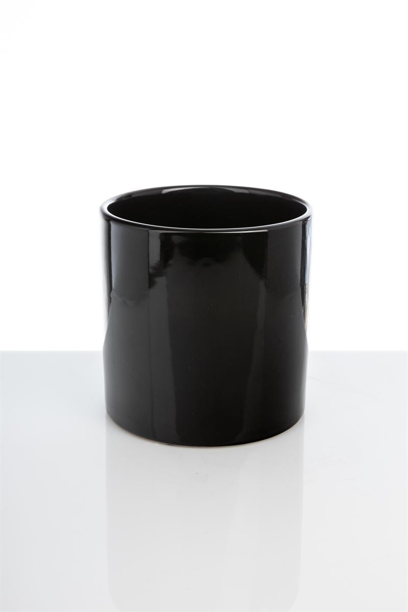 5 Inch Glossy Black Cylinder Ceramic Vase 5W x 5H -- 24 Per Case