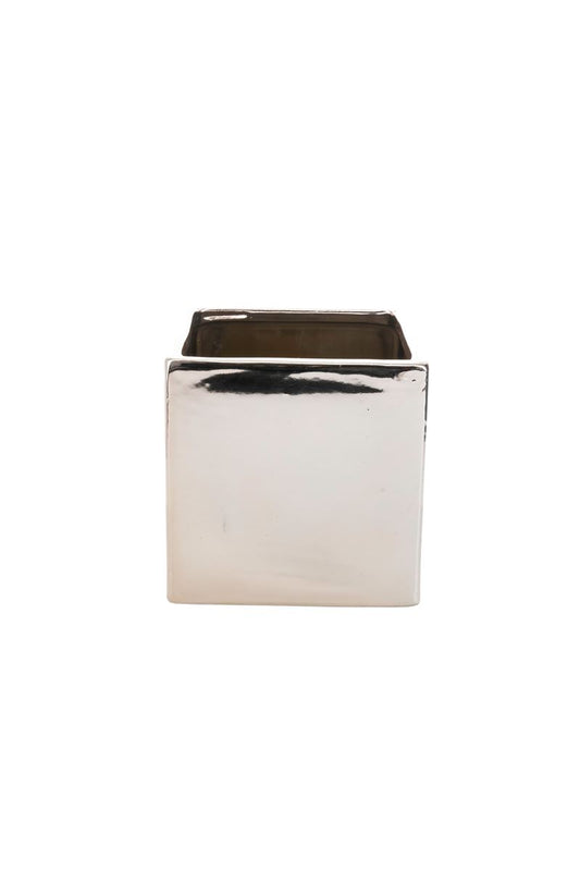 5 Inch Glossy Rose Gold Cube Ceramic Vase 5W x 5H -- 24 Per Case