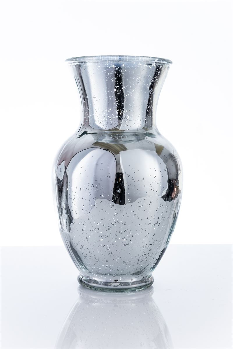 11 Inch Mercury Silver Ginger Glass Vase 6W x 11H -- 6 Per Case