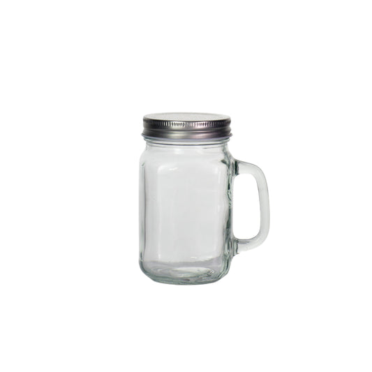 450ML Clear Glass Jar w/ Lid & Handle 2.75W x 5.5H -- 12 Per Case