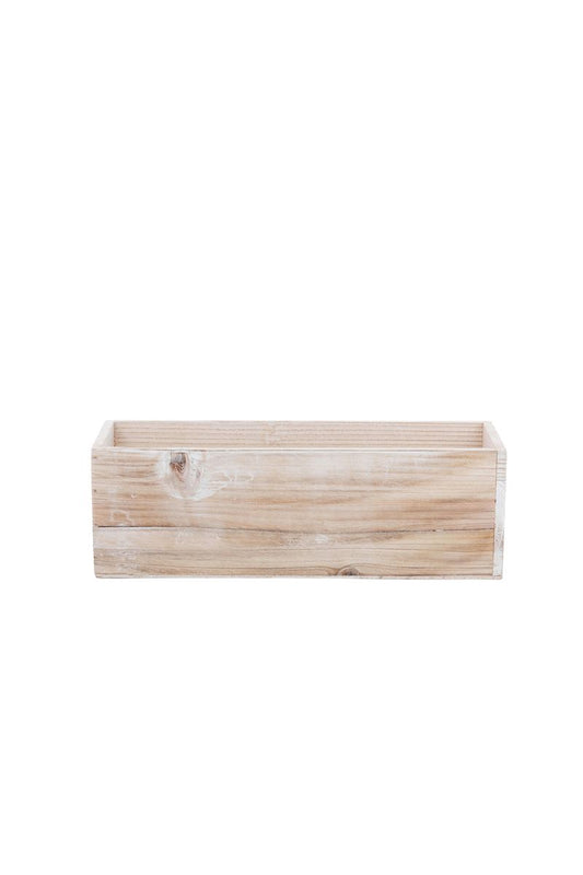 4 Inch White Rectangle Wooden Planter w/ Plastic Liner 12L x 4W x 4H -- 12 Per Case