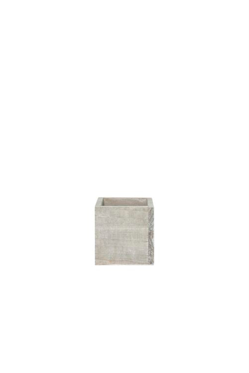 4 Inch Gray Cube Wooden Planter w/ Plastic Liner 4"W x 4"H -- 48 Per Case