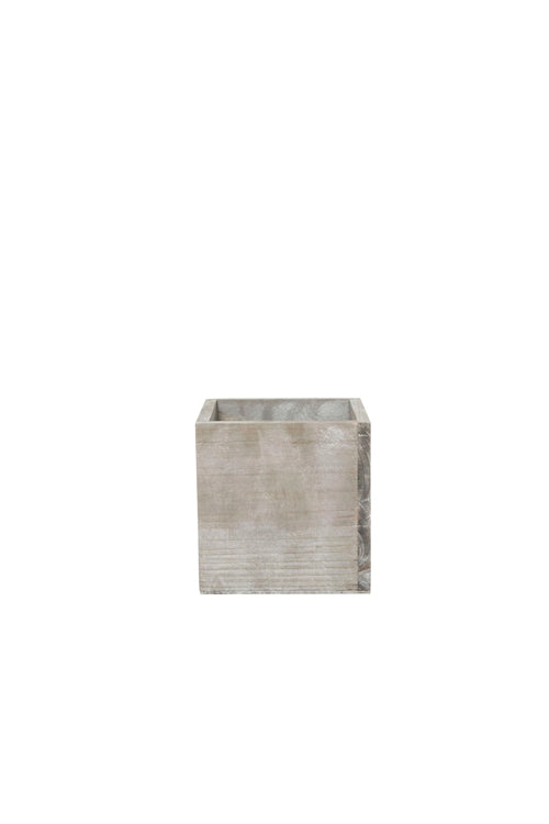 5 Inch Gray Cube Wooden Planter w/ Plastic Liner 5L x 5W x 5H -- 36 Per Case