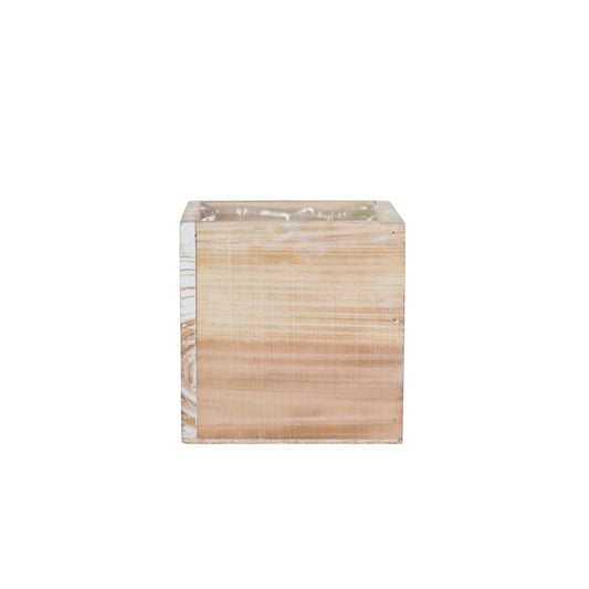 5 Inch White Cube Wooden Planter w/ Plastic Liner 5L x 5W x 5H -- 36 Per Case