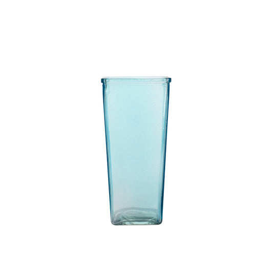 9 Inch Light Blue Tapered Square Glass Vase 4W x 9H -- 12 Per Case