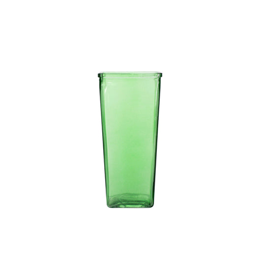 9 Inch Green Tapered Square Glass Vase 4W x 9H -- 12 Per Case