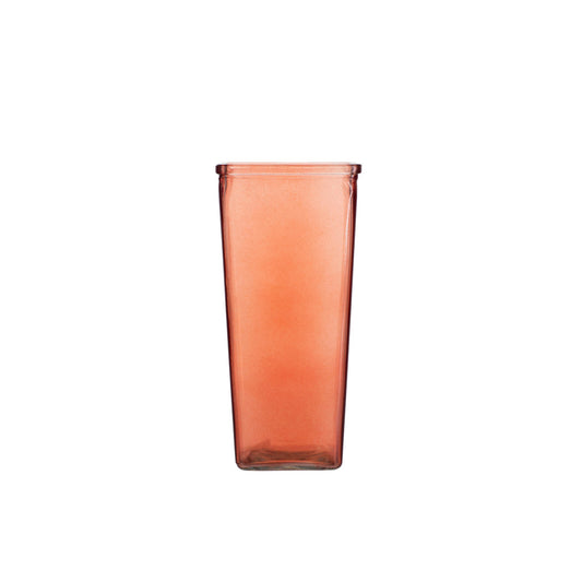9 Inch Orange Tapered Square Glass Vase 4W x 9H -- 12 Per Case