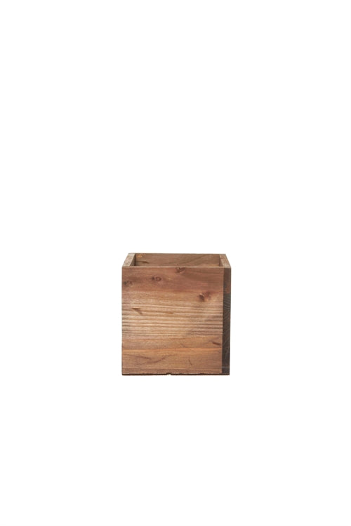 5 Inch Mahogany Cube Wooden Planter w/ Plastic Liner 5"L x 5"W x 5"H -- 36 Per Case