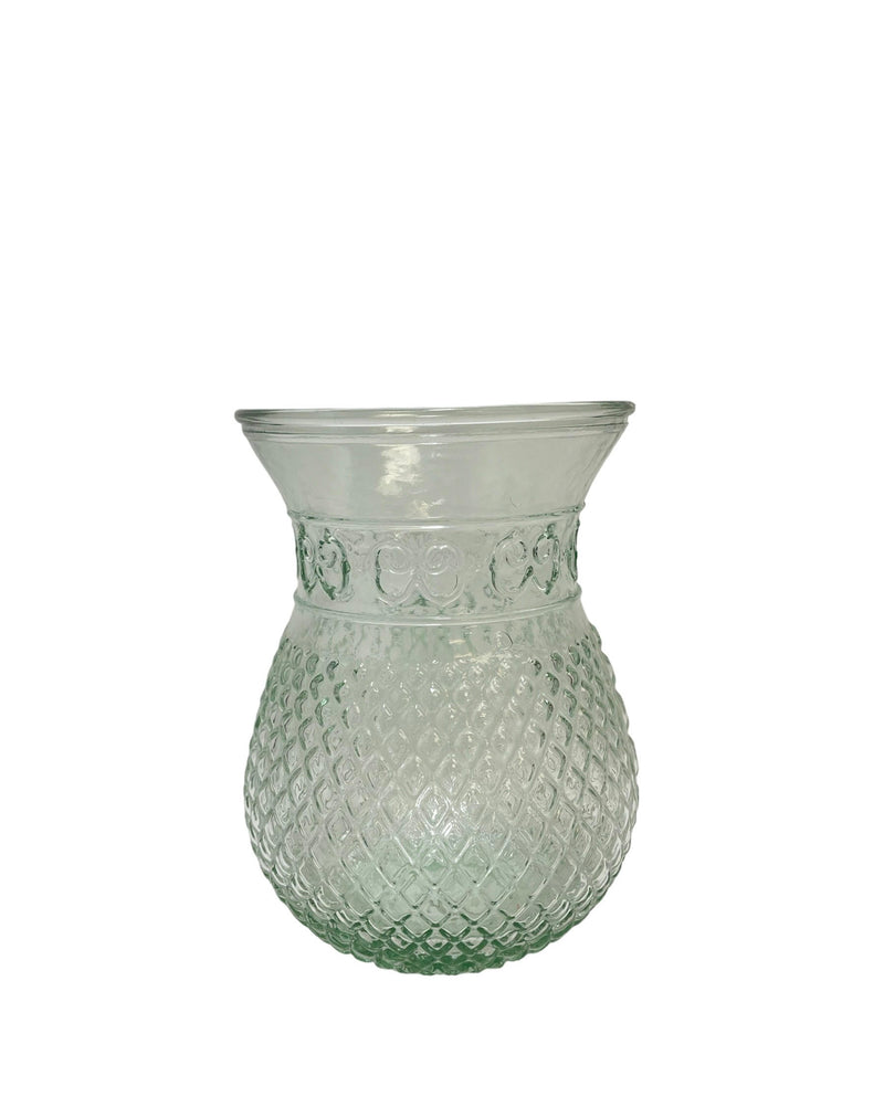 7.5 Inch Clear Belly Textured Glass Vase 5.5