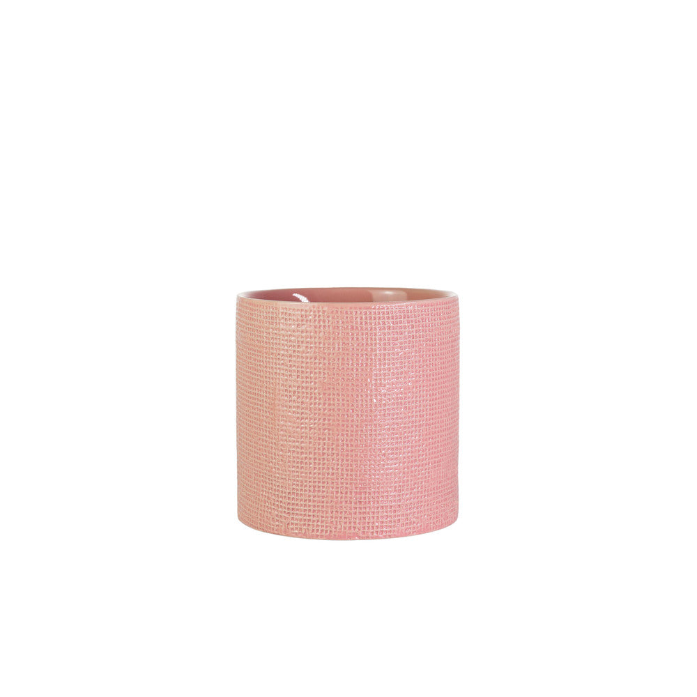 6 Inch Shiny Pink Cylinder Ceramic Vase 6"W x 6"H -- 12 Per Case