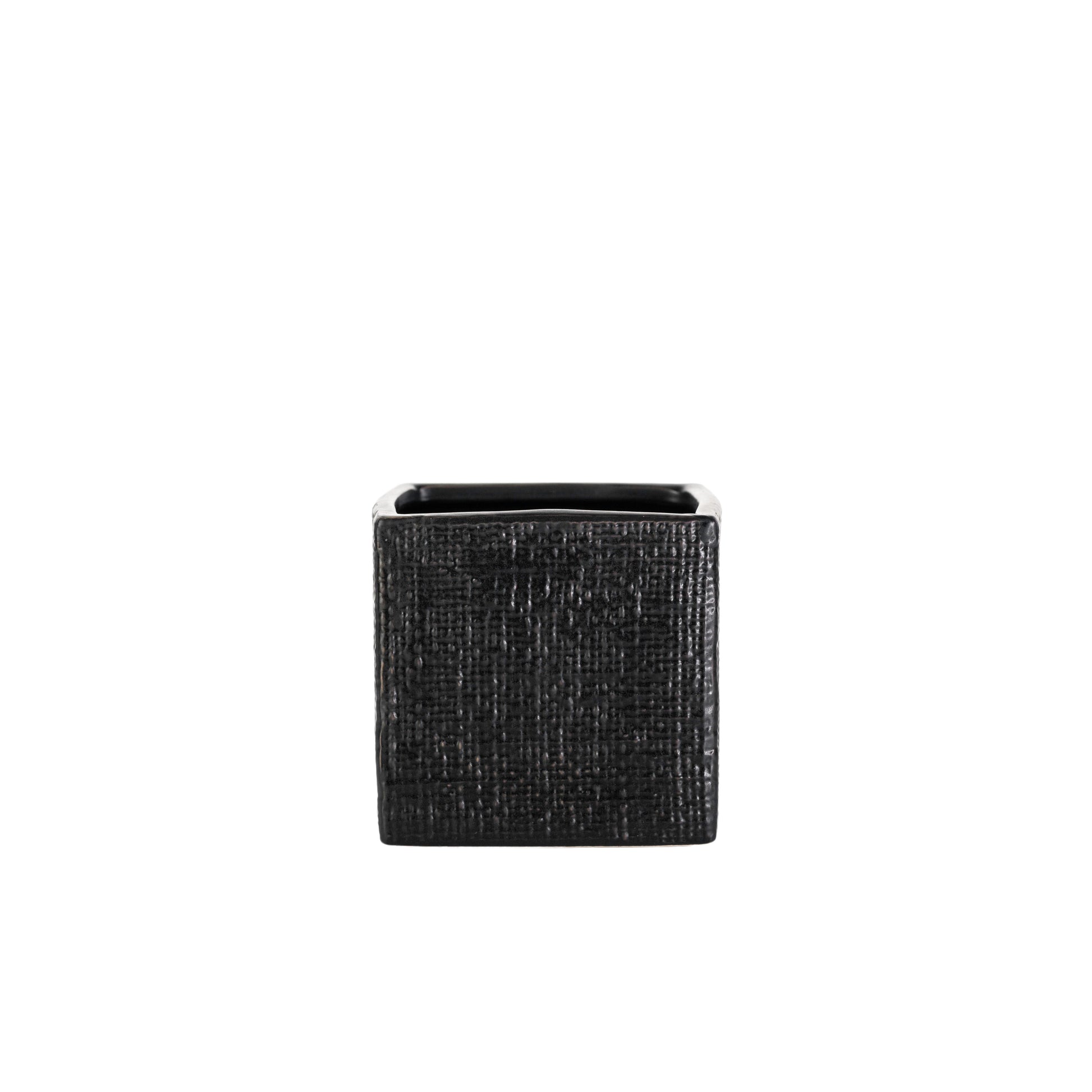 5 Inch Matte Black Square Ceramic Vase 5W x 5H -- 12 Per Case
