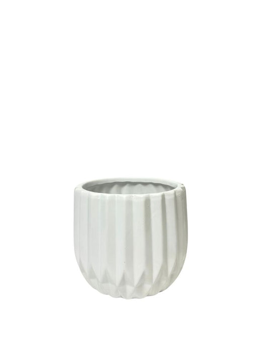 4 Inch Matte White Round Pleated Ceramic Vase 4W x 4H -- 24 Per Case