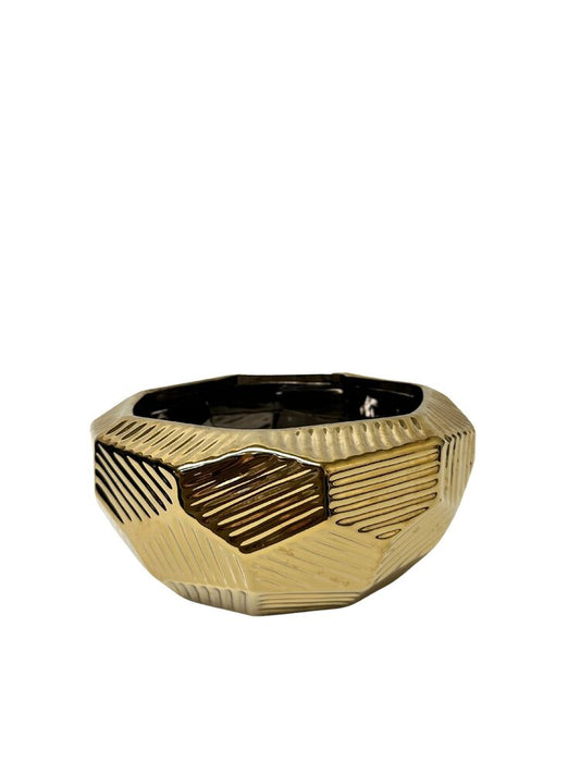 4 Inch Shiny Gold Geometric Bowl Ceramic Vase 9.25W x 7O x 4H -- 8 Per Case