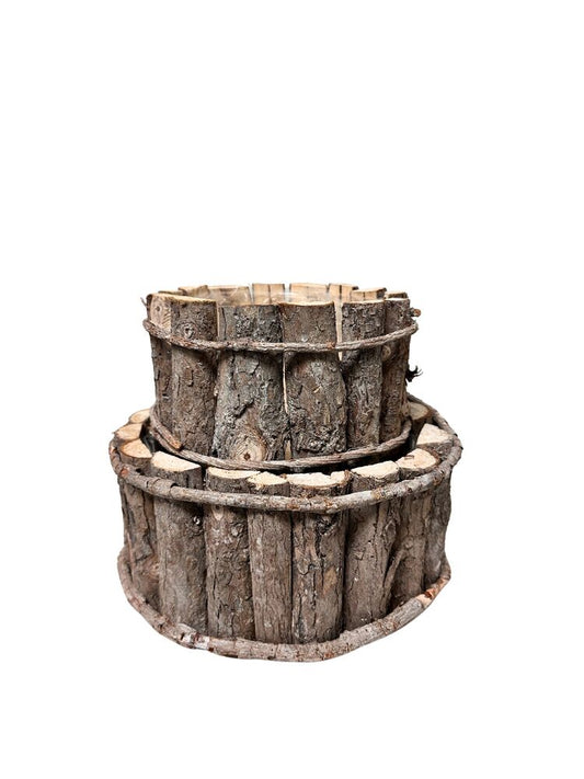 2-Piece Set Round Wood Planter 9W x 9L x 4.75H 7W x 7L x 4H -- 12 Per Case
