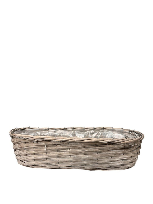 4.5 Inch Gray Oval Wicker/Wood Basket 18L x 7W x 4.5H  -- 12 Per Case