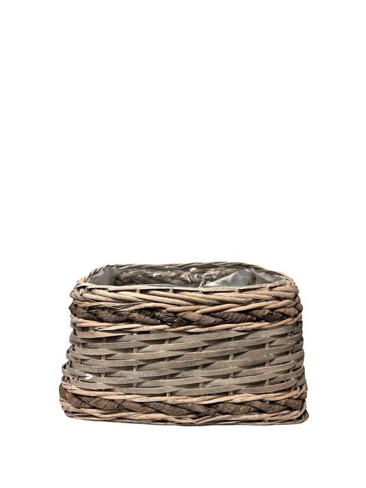 5 Inch Gray Rectangle Wicker/Wood  Basket 8L x 5W x 5H -- 10 Per Case
