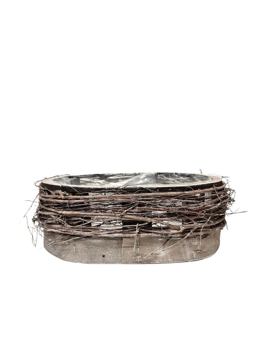 4.5Inch Gray Oval Wood Basket 11L x 7.5W x 4.5H -- 12 Per Case