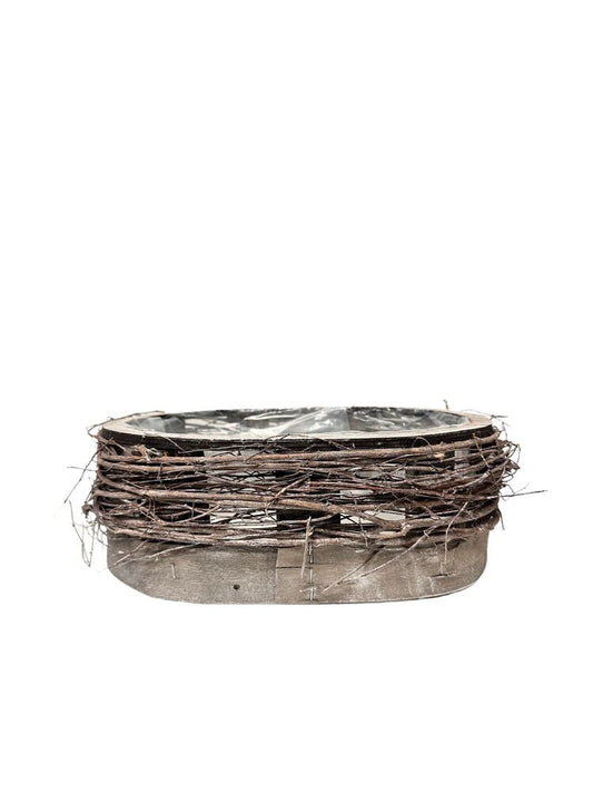 3.5 Inch Gray Oval Wood Basket 8L x 5W x 3.5H -- 24 Per Case
