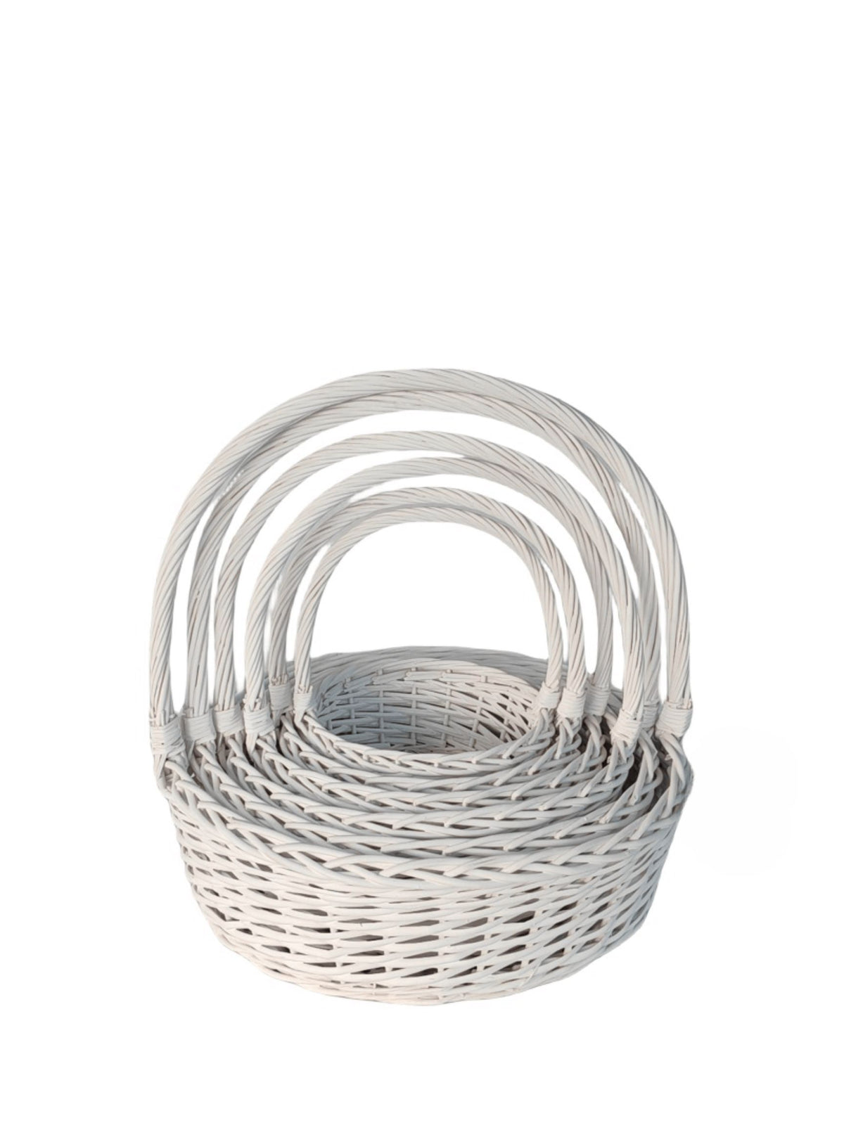 5-Piece Set White Round Basket with Handle 18"W x 6"H -- 6 Per Case
