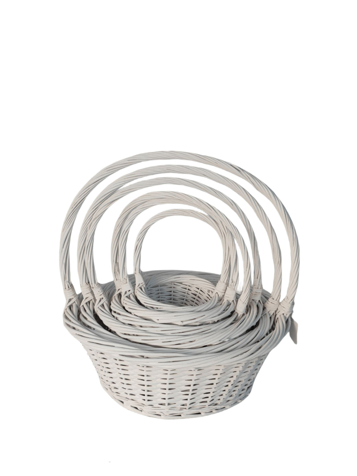 5-Piece Set White Round Basket with Handle 19"W x 7"H -- 4 Per Case