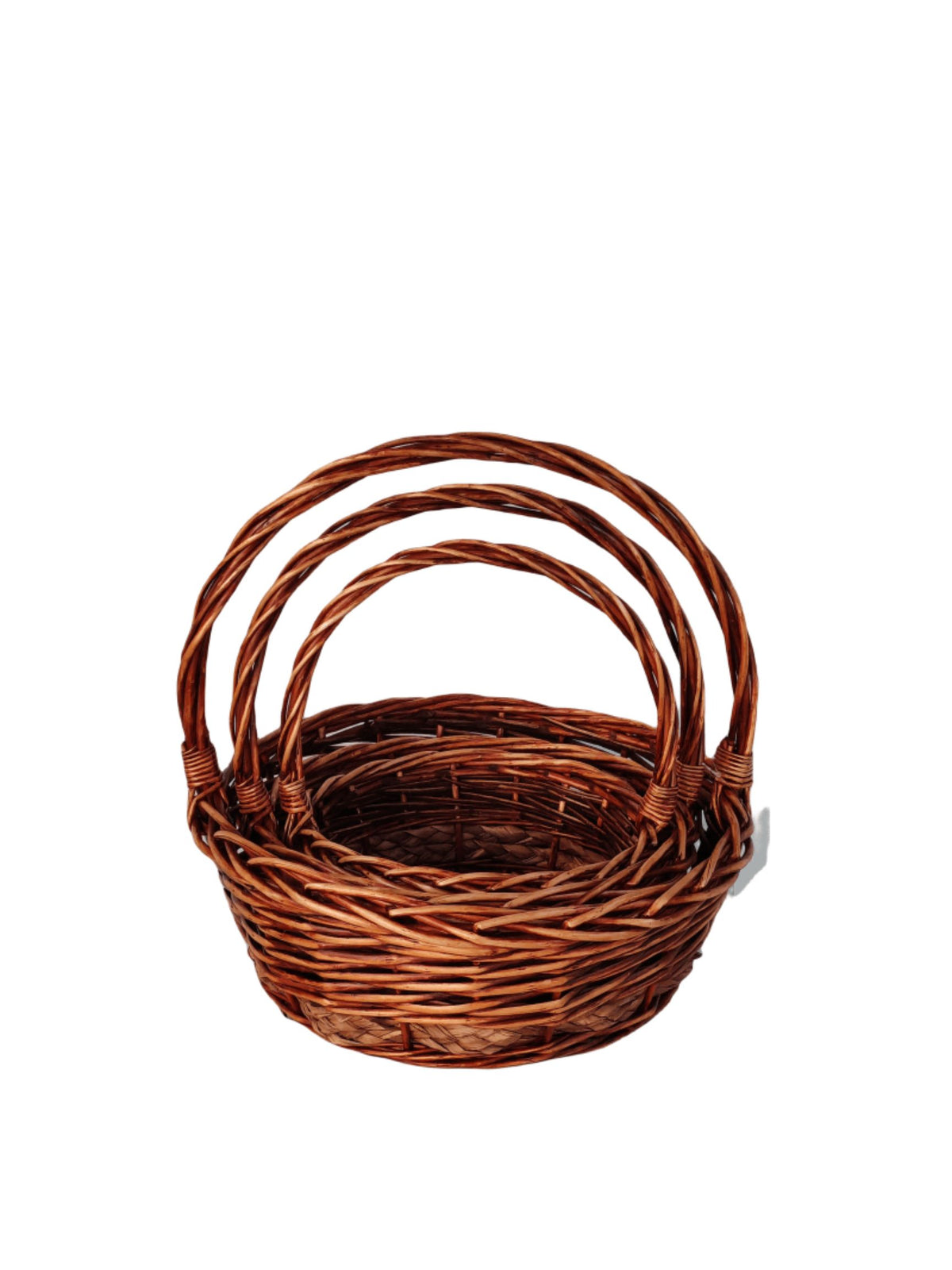 3-Piece Set Dark Brown Round Basket with Handle 15"W x 6"H -- 10 Per Case