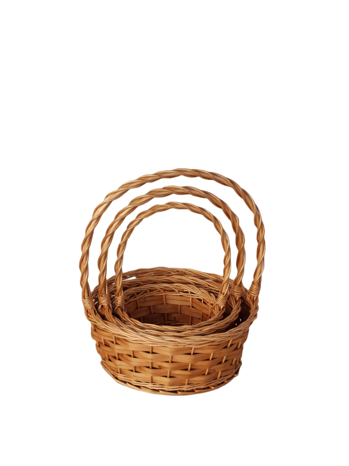 3-Piece Set Brown Round Basket with Handle 12"W x 5"H -- 12 Per Case
