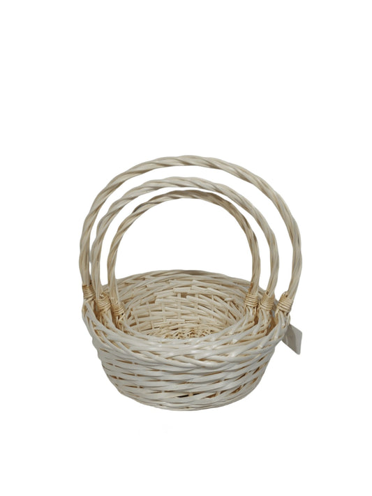 3-Piece Set Ivory Round Basket with Handle 15"W x 6"H -- 10 Per Case