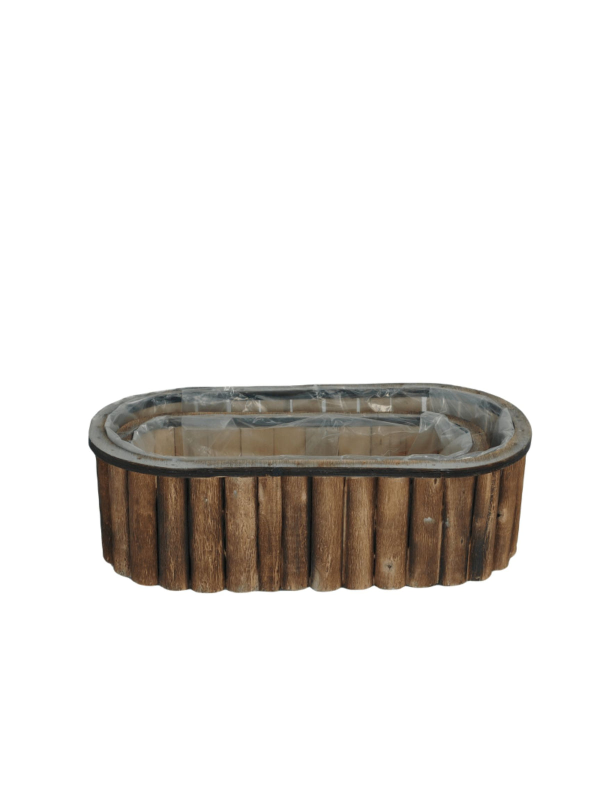 2-Piece Set Oval Wooden Box with Plastic Liner 14"L x 6.5"W x 5"H -- 15 Per Case
