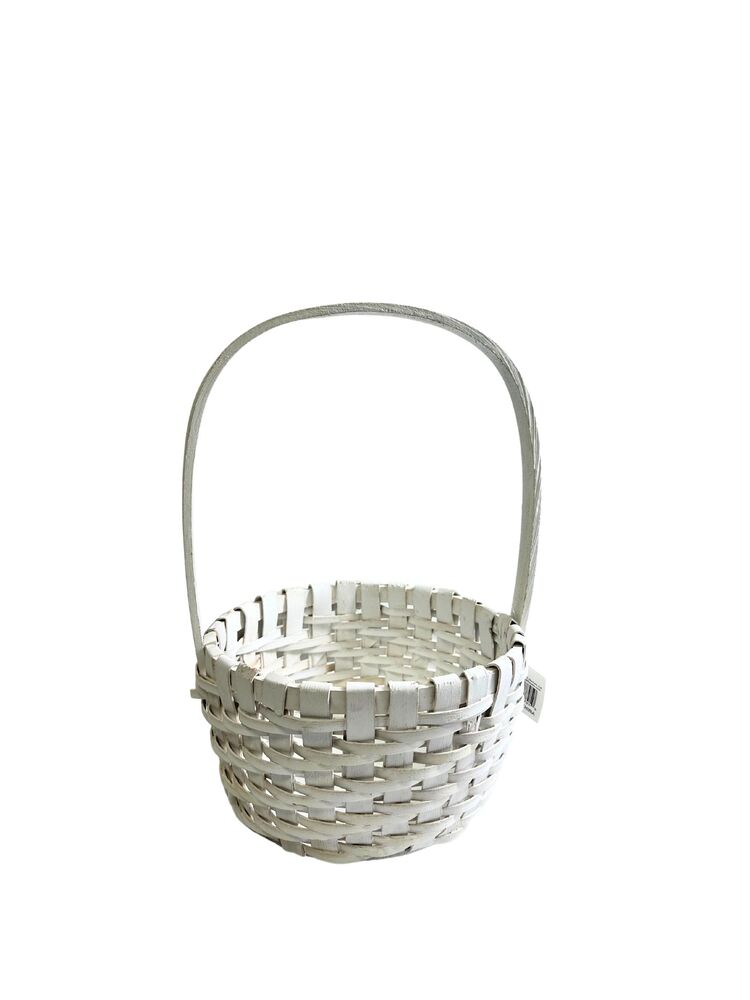 8 Inch White Round Basket with Handle 8"W x 4.5"H -- 60 Per Case