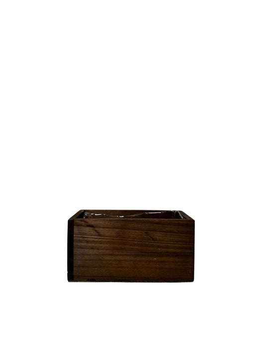 4 Inch Mahogany Rectangle Wooden Planter w/ Plastic Liner 8L x 4W x 4H -- 18 Per Case