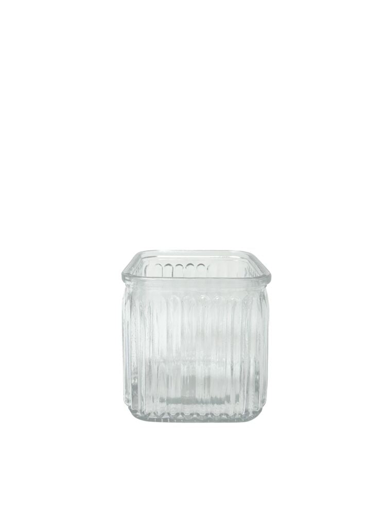 4.75 Inch Cube with Lines Glass Vase 4.75