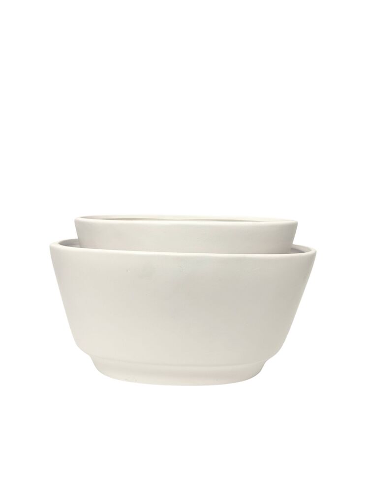 2-Piece Set Matte White Tapered Oval Ceramic Pot 13.5L x 8.5W x 6.5H 11L x 6.5W x 5.5H -- 4 Per Case