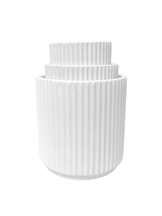 3-Piece Set White Cylinder Ceramic Vase 8W x 7.5H -- 6 Per Case