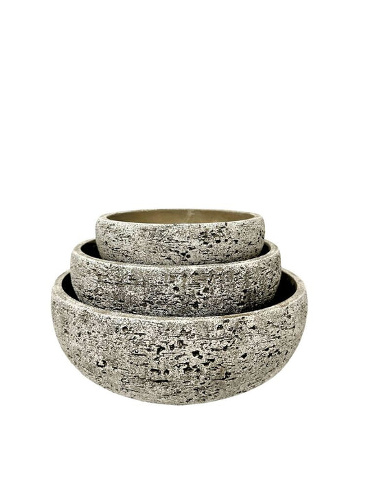 3-Piece Set Moss Green Round Cement Flower Pot 12"W x 4"H; 10"W x 3.25"H; 8"W x 2.75"H -- 2 Per Case