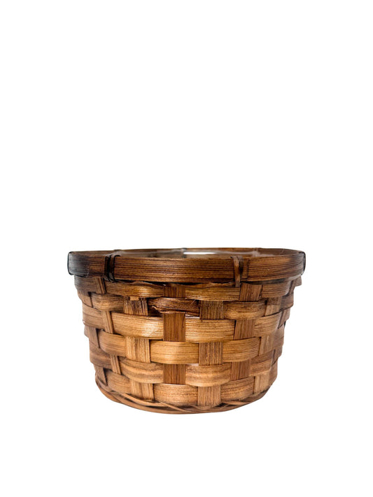 4 Inch Stained Bamboo Round Tray Basket w/ Plastic Liner 7.5W x 4H -- 150 Per Case