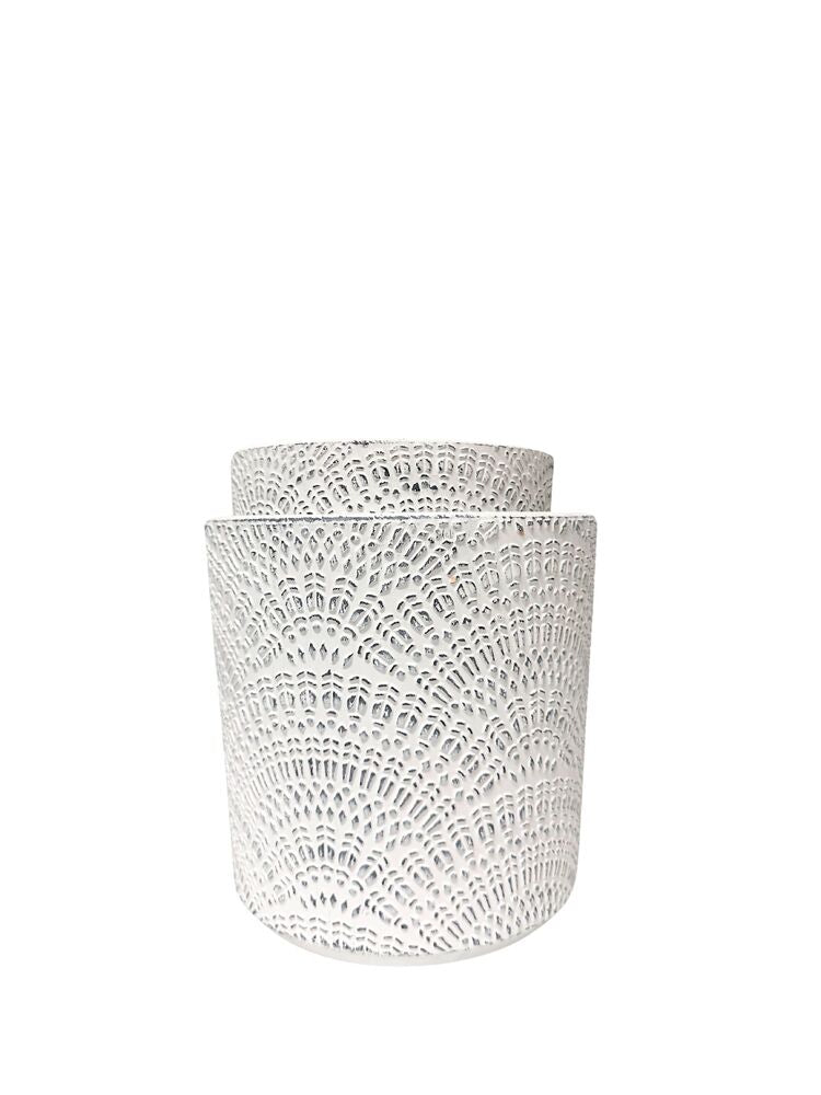 2-Piece Set Matte Gray Cylinder Cement Planter w/ Embossed Shell Pattern 6.25W x 6H 5.5W x 5H -- 4 Per Case